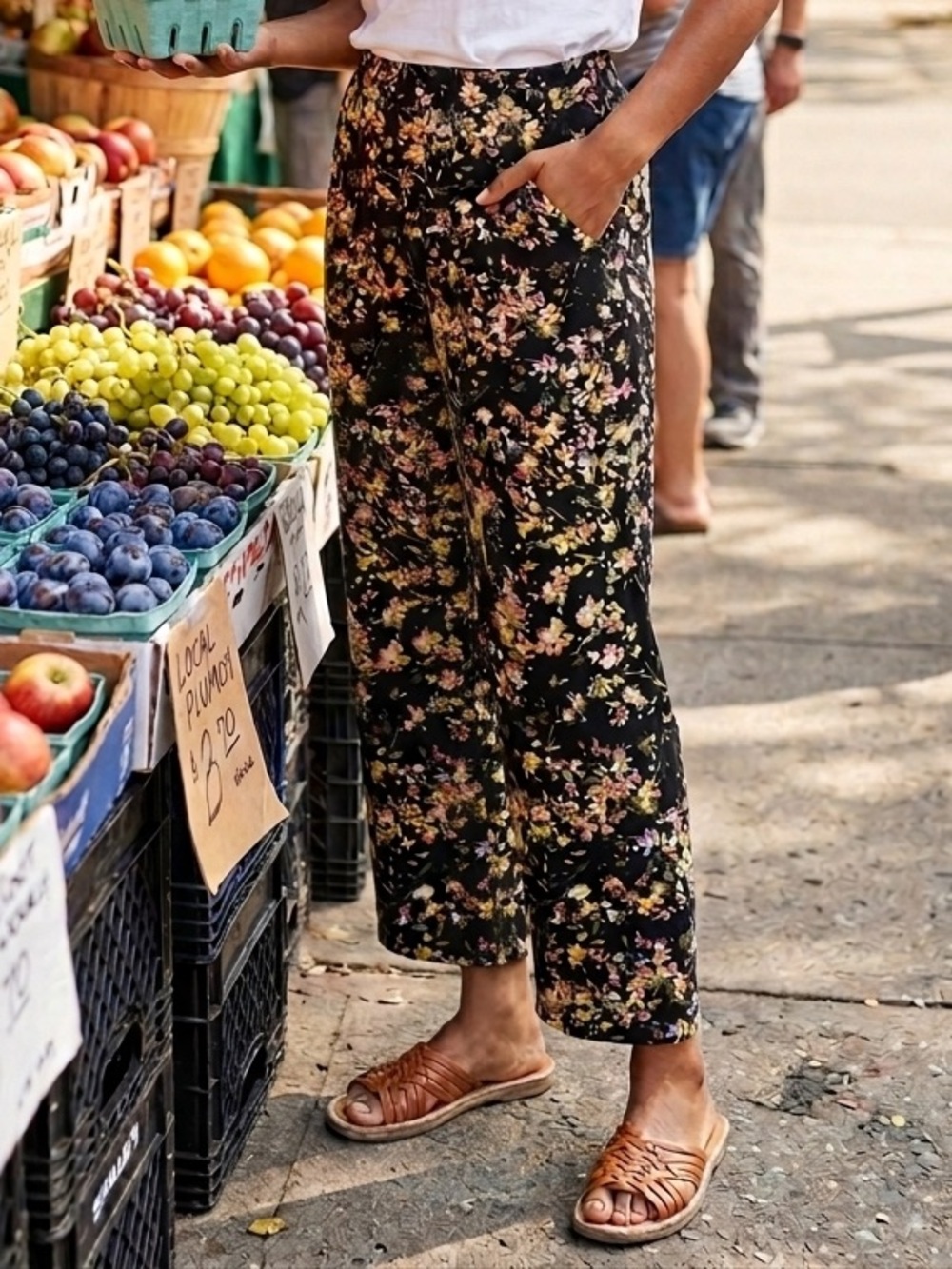 JESSICA SIMPSON Floral Print Boho Summer Pants with Pockets Large
